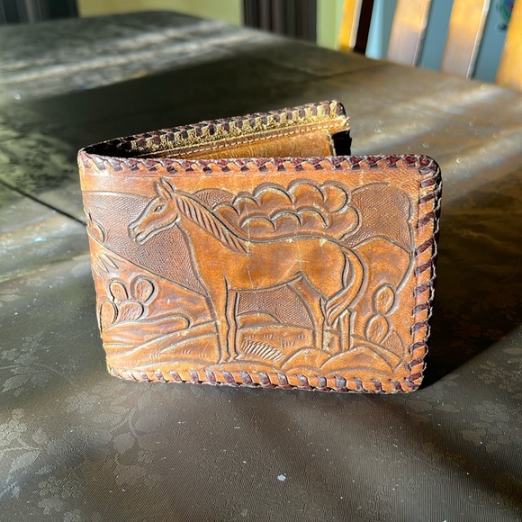 Vintage Embossed leather, bifold wallet, horse , Mexico - Picture 1 of 16